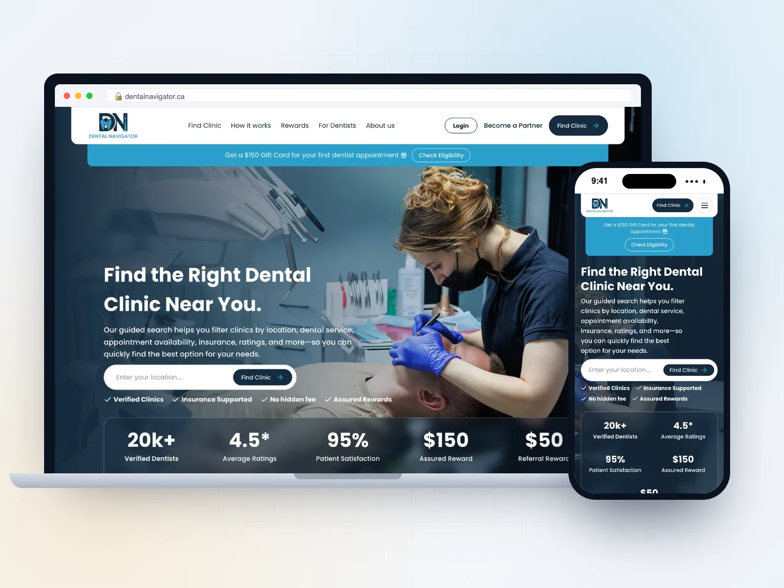 Dental Navigator website on a laptop and a phone